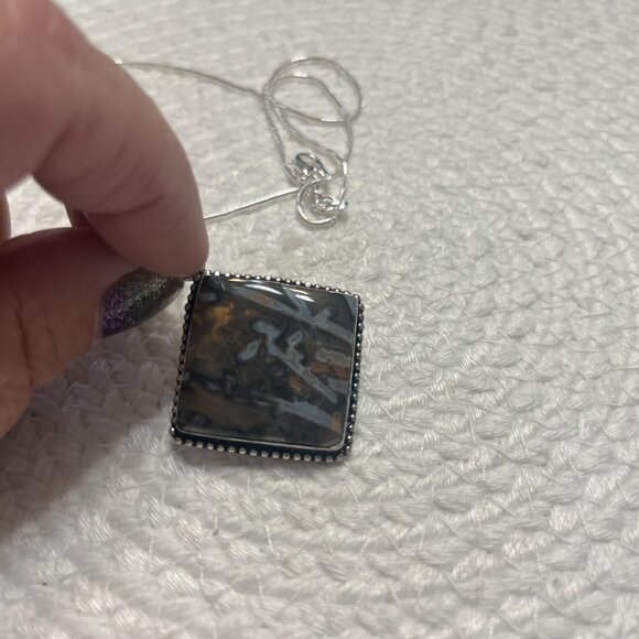 Gorgeous STICK AGATE Handmade Sterling 925 Pendant/Chain #254D - Picture 3 of 3